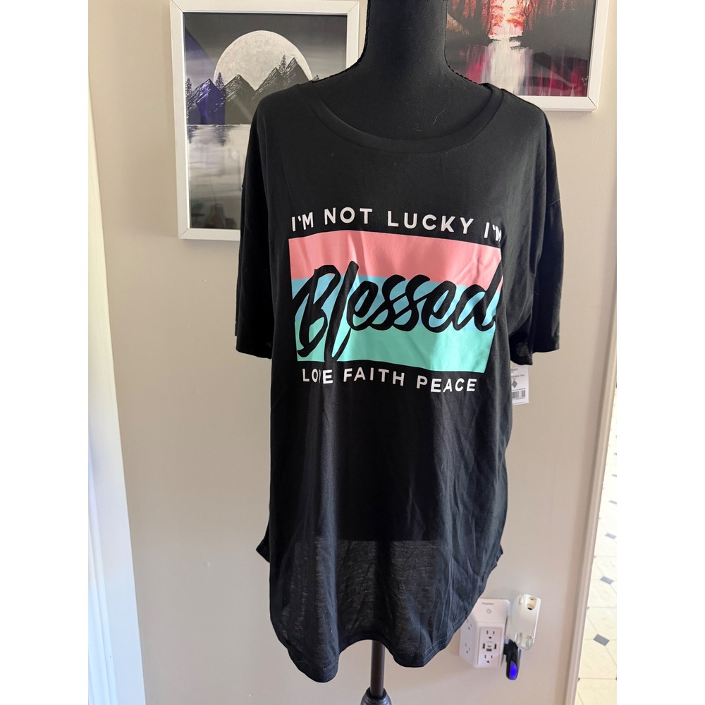 Exclamation Womens Blessed Graphic Tee Black Pink Teal 3X New
